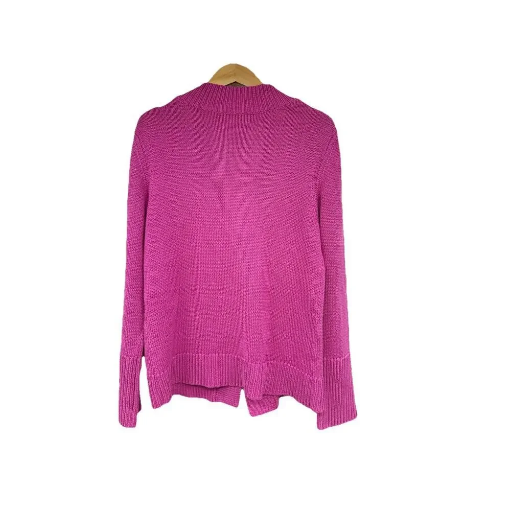Vintage Talbots Collection‎ Magenta Pink Silk Cotton One Button Sweater Womens L